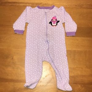 Lavender Cotton Footed Penguin Pajamas 6-9M